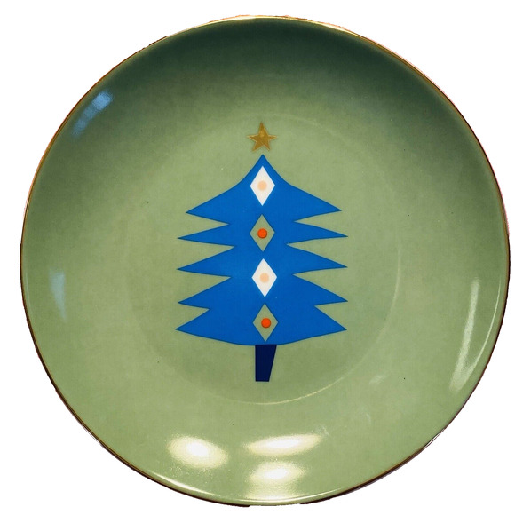 Rare PIER 1 Christmas Tree Plate Set (4) Colorful Holiday Appetizer Canape 6” - Picture 7 of 10